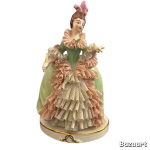 Antique Dresden Gerold Bavaria Victorian Woman Figurine With Lace Dress